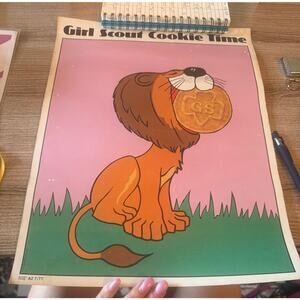 1977 Girl Scout Cookie Time Poster – Lion with GS Cookie – 13x17